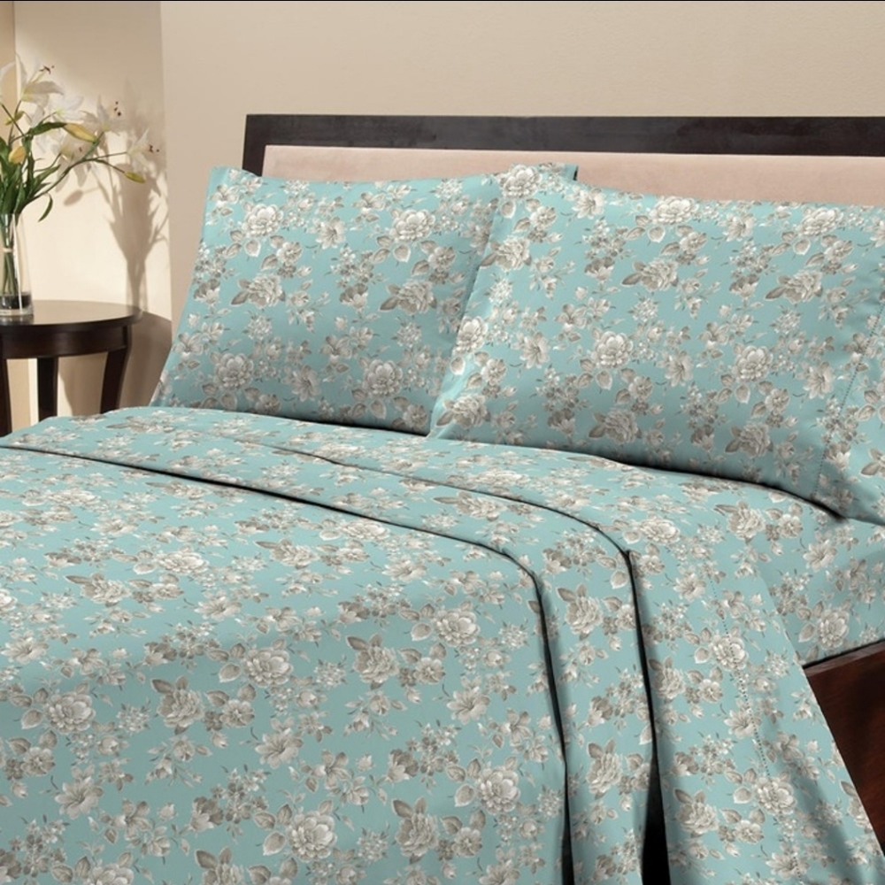 NIP! Cozy HOME 3-PIECE TWIN BLUE CABBAGE ROSE FLORAL SHEET SET